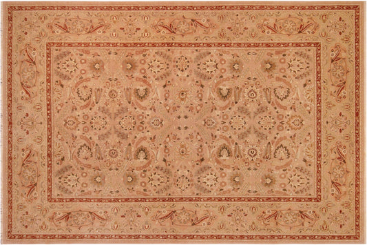 handmade Traditional Lahore Lt. Brown Rose Hand Knotted RECTANGLE 100% WOOL area rug 10' x 14'
