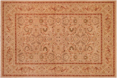 handmade Traditional Lahore Lt. Brown Rose Hand Knotted RECTANGLE 100% WOOL area rug 10' x 14'