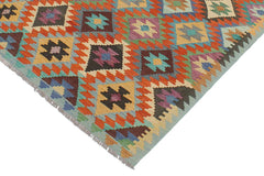 Flat Weave Kilim Antique Navaho Vintage handmade Geometric Kilim Rust Blue Hand-Woven Rectangle 100% Wool Area Rug 5x6