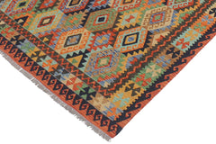 Flat Weave Kilim Antique Navaho Vintage handmade Geometric Kilim Blue Rust Hand-Woven Rectangle 100% Wool Area Rug 5x6
