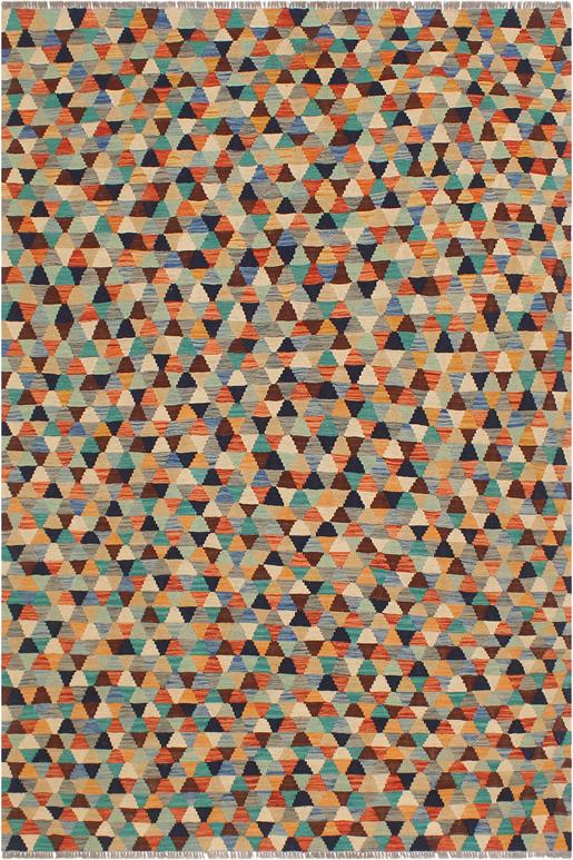 Flat Weave Kilim Antique Navaho Vintage handmade Modern Kilim Blue Rust Hand-Woven Rectangle 100% Wool Area Rug 5x6