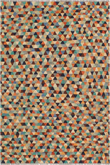 Flat Weave Kilim Antique Navaho Vintage handmade Modern Kilim Blue Rust Hand-Woven Rectangle 100% Wool Area Rug 5x6