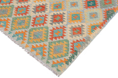 Flat Weave Kilim Antique Navaho Vintage handmade Geometric Kilim Rust Blue Hand-Woven Rectangle 100% Wool Area Rug 5x7