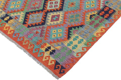 Flat Weave Kilim Antique Navaho Vintage handmade Geometric Kilim Blue Rust Hand-Woven Rectangle 100% Wool Area Rug 6x8