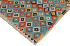 Flat Weave Kilim Antique Navaho Vintage handmade Modern Kilim Blue Beige Hand-Woven Rectangle 100% Wool Area Rug 6x8