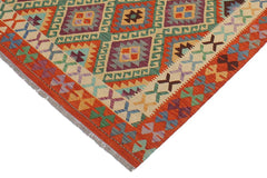 Flat Weave Kilim Antique Navaho Vintage handmade Geometric Kilim Blue Rust Hand-Woven Rectangle 100% Wool Area Rug 6x8