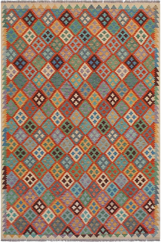 Flat Weave Kilim Antique Navaho Vintage handmade Modern Kilim Rust Beige Hand-Woven Rectangle 100% Wool Area Rug 6x8