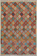 Flat Weave Kilim Antique Navaho Vintage handmade Modern Kilim Rust Beige Hand-Woven Rectangle 100% Wool Area Rug 6x8