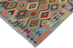 Flat Weave Kilim Antique Navaho Vintage handmade Geometric Kilim Red Blue Hand-Woven Rectangle 100% Wool Area Rug 6x8