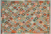 handmade Geometric Kilim Blue Rust Hand-Woven RECTANGLE 100% WOOL area rug 6 x 8