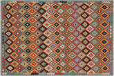 handmade Geometric Kilim Rust Blue Hand-Woven RECTANGLE 100% WOOL area rug 6 x 8