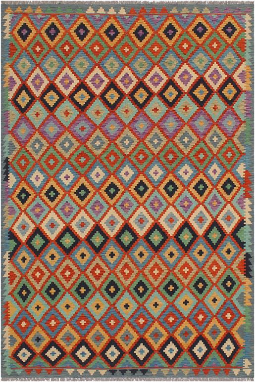 Flat Weave Kilim Antique Navaho Vintage handmade Modern Kilim Rust Blue Hand-Woven Rectangle 100% Wool Area Rug 6x8