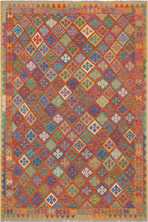 Flat Weave Kilim Antique Navaho Vintage handmade Modern Kilim Rust Gold Hand-Woven Rectangle 100% Wool Area Rug 6x8