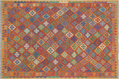 handmade Geometric Kilim Rust Gold Hand-Woven RECTANGLE 100% WOOL area rug 6 x 8