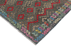 Flat Weave Kilim Antique Navaho Vintage handmade Geometric Kilim Green Red Hand-Woven Rectangle 100% Wool Area Rug 6x8