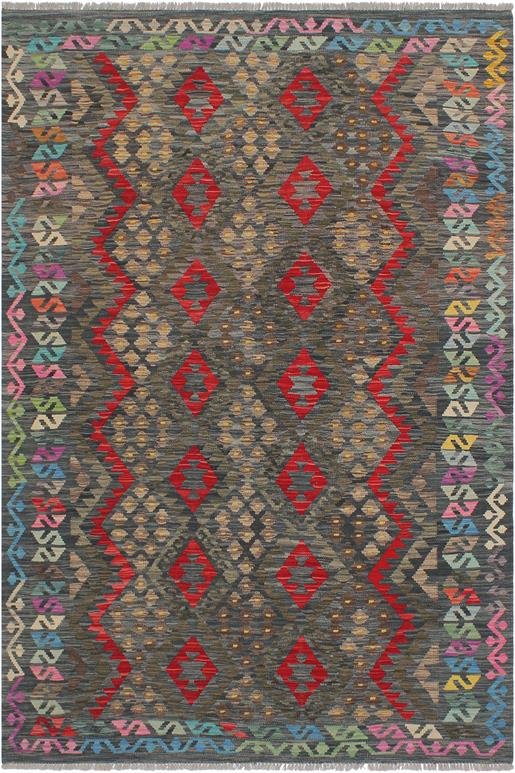 Flat Weave Kilim Antique Navaho Vintage handmade Geometric Kilim Green Red Hand-Woven Rectangle 100% Wool Area Rug 6x8
