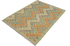 handmade Modern Kilim Green Blue Hand-Woven RECTANGLE 100% WOOL area rug 4x6