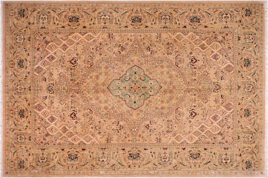 handmade Traditional Tan Gold Hand Knotted RECTANGLE 100% WOOL area rug 10' x 14'