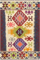 Flat Weave Kilim Antique Navaho Vintage handmade Geometric Kilim Beige Red Hand-Woven Rectangle 100% Wool Area Rug 4x5