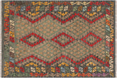 handmade Geometric Kilim Red Green Hand-Woven RECTANGLE 100% WOOL area rug 4' x 5'
