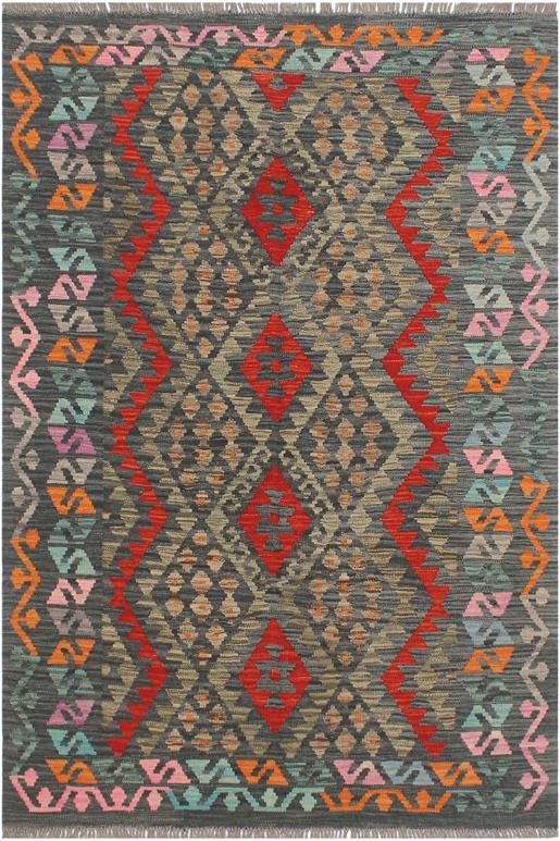 Flat Weave Kilim Antique Navaho Vintage handmade Geometric Kilim Charcoal Red Hand-Woven Rectangle 100% Wool Area Rug 4x6