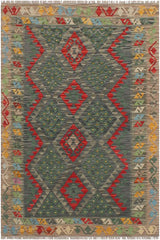 Flat Weave Kilim Antique Navaho Vintage handmade Geometric Kilim Beige Brown Hand-Woven Rectangle 100% Wool Area Rug 4x6