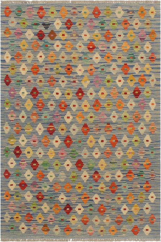 Flat Weave Kilim Antique Navaho Vintage handmade Modern Kilim Blue Rust Hand-Woven Rectangle 100% Wool Area Rug 3x5