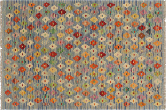 handmade Modern Kilim Blue Rust Hand-Woven RECTANGLE 100% WOOL area rug 3x5