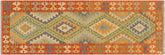 handmade Geometric Kilim Blue Rust Hand-Woven RUNNER 100% WOOL area rug 2' x 6'
