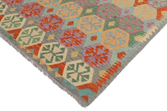 Flat Weave Kilim Antique Navaho Vintage handmade Geometric Kilim Blue Gray Hand-Woven Rectangle 100% Wool Area Rug 5x7