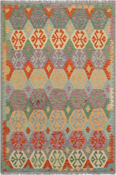 Flat Weave Kilim Antique Navaho Vintage handmade Geometric Kilim Blue Gray Hand-Woven Rectangle 100% Wool Area Rug 5x7