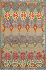 Flat Weave Kilim Antique Navaho Vintage handmade Geometric Kilim Blue Gray Hand-Woven Rectangle 100% Wool Area Rug 5x7