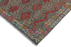 Flat Weave Kilim Antique Navaho Vintage handmade Geometric Kilim Charcoal Red Hand-Woven Rectangle 100% Wool Area Rug 5x7