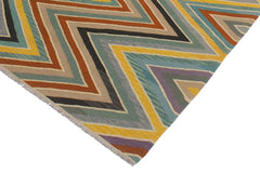 Flat Weave Kilim Antique Navaho Vintage handmade Modern Kilim Blue Black Hand-Woven Rectangle 100% Wool Area Rug 5x7