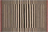 handmade Modern Kilim Beige Black Hand-Woven RECTANGLE 100% WOOL area rug 6' x 8'
