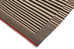 handmade Modern Kilim Beige Black Hand-Woven RECTANGLE 100% WOOL area rug 6' x 8'