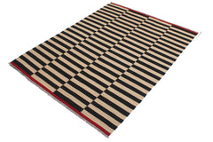 handmade Modern Kilim Beige Black Hand-Woven RECTANGLE 100% WOOL area rug 6' x 8'