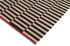 handmade Modern Kilim Beige Black Hand-Woven RECTANGLE 100% WOOL area rug 6' x 8'