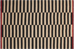 handmade Modern Kilim Beige Black Hand-Woven RECTANGLE 100% WOOL area rug 6' x 8'