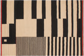 handmade Modern Kilim Beige Black Hand-Woven RECTANGLE 100% WOOL area rug 6' x 8'