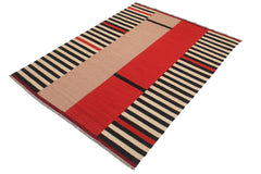 handmade Modern Kilim Beige Black Hand-Woven RECTANGLE 100% WOOL area rug 6x8