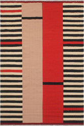 Flat Weave Kilim Antique Navaho Vintage handmade Modern Kilim Beige Black Hand-Woven Rectangle 100% Wool Area Rug 6x8