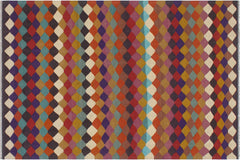 handmade Modern Kilim Blue Beige Hand-Woven RECTANGLE 100% WOOL area rug 6x8