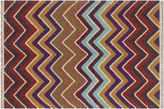 handmade Modern Kilim Blue Beige Hand-Woven RECTANGLE 100% WOOL area rug 5x7