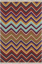 Flat Weave Kilim Antique Navaho Vintage handmade Modern Kilim Blue Beige Hand-Woven Rectangle 100% Wool Area Rug 5x7