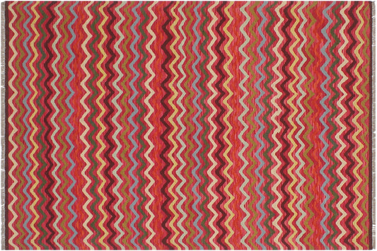 handmade Modern Kilim Pink Gold Hand-Woven RECTANGLE 100% WOOL area rug 5x7