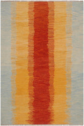 Flat Weave Kilim Antique Navaho Vintage handmade Modern Kilim Rust Blue Hand-Woven Rectangle 100% Wool Area Rug 5x7