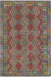Flat Weave Kilim Antique Navaho Vintage handmade Geometric Kilim Green Red Hand-Woven Rectangle 100% Wool Area Rug 5x7