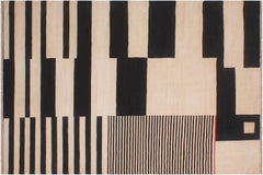 handmade Modern Kilim Ivory Black Hand-Woven RECTANGLE 100% WOOL area rug 6' x 8'