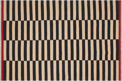 handmade Modern Kilim Beige Black Hand-Woven RECTANGLE 100% WOOL area rug 6' x 8'